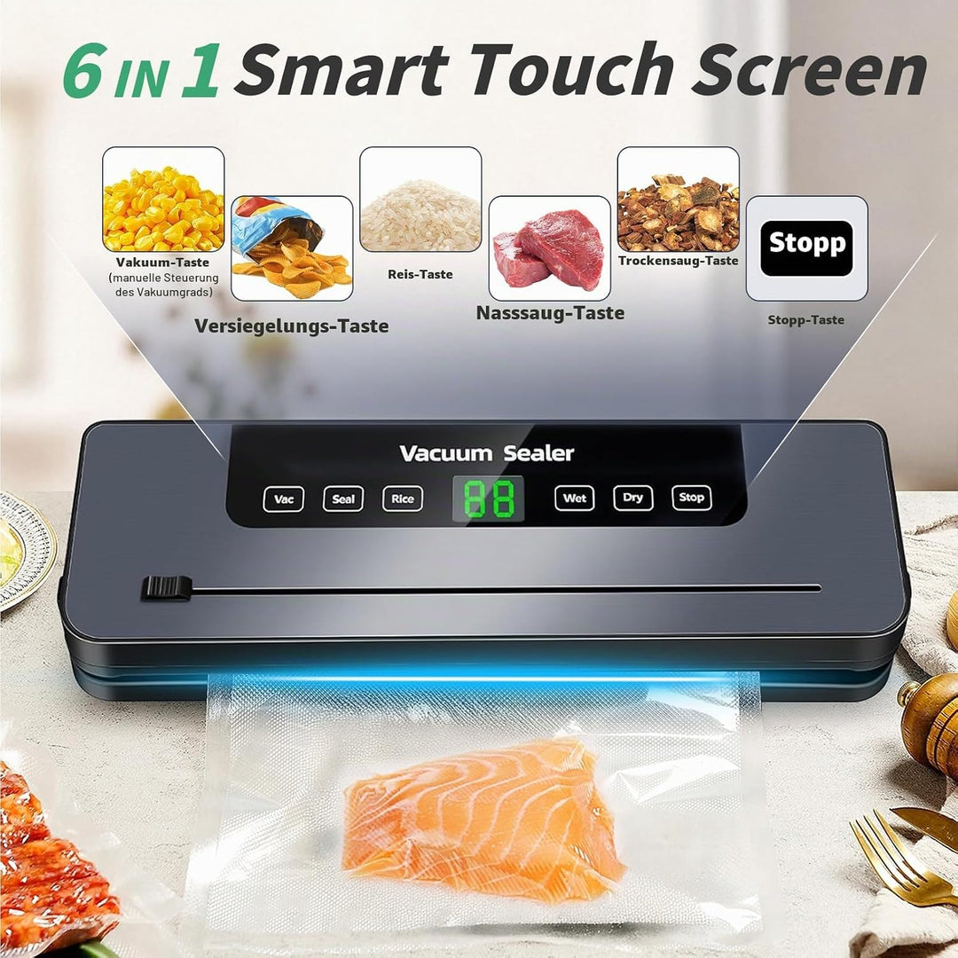 6-in-1 Vakuumiergerät, Vakuumierer mit 30cm Siegelnaht und Digitaler LED-Countdown-Anzeige,50PCS Vak