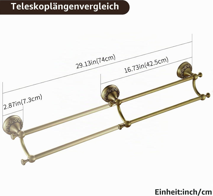 Handtuchhalter Vintage, Teleskopisch Handtuchstange 2 Stange Messing, Antik Doppel Handtuchregal Bad