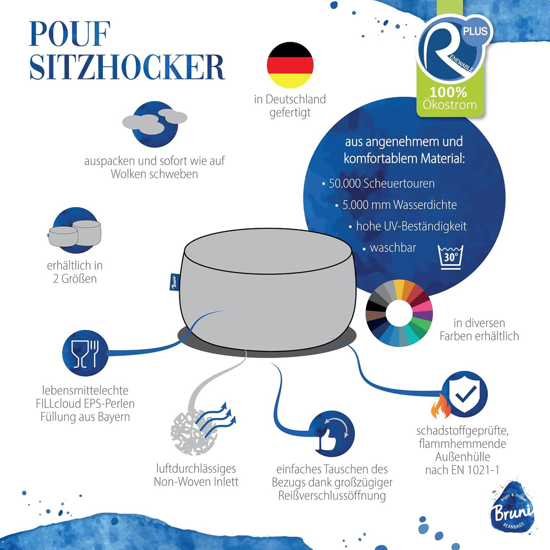 Bruni Pouf Sitzhocker M in Grün – runder Sitzpouf, Indoor und Outdoor als Fusshocker, Yoga-Sitzkisse