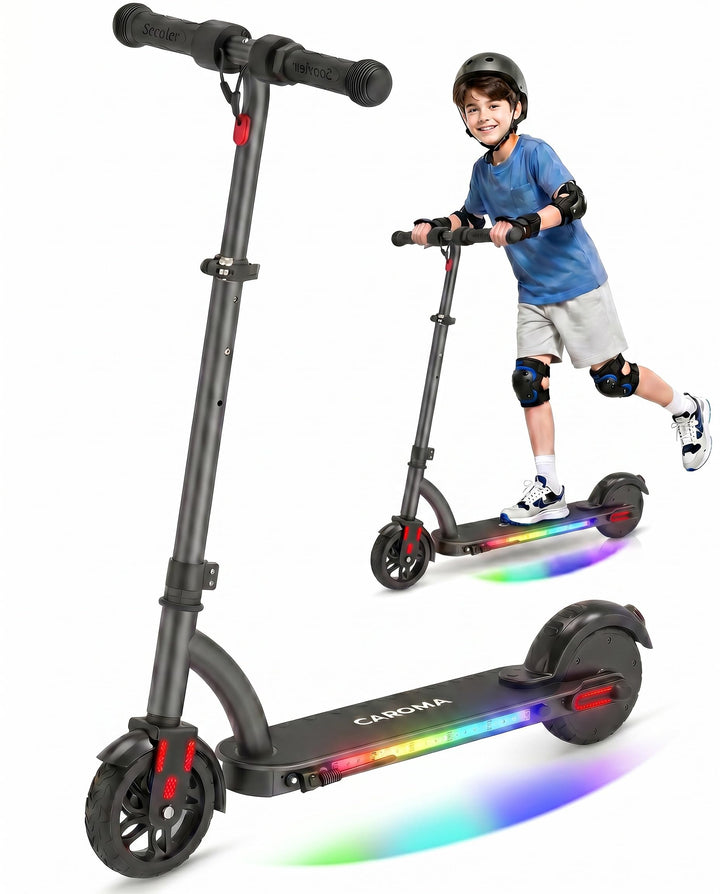 Caroma Kinder E Scooter für 6-12 Jahre, Doppeltes Bremssystem, 150W Motor bis 16 km/h, 12 km Reichwe