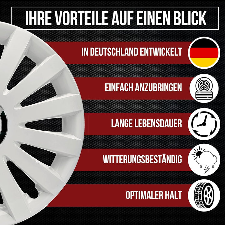 Albrecht 17 Zoll Radkappen weiss für Stahlfelgen - Sail Radzierblenden aus hochwertigem Kunststoff -