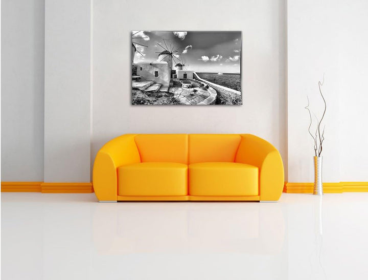 Pixxprint Windmühlen im Mittelmeer als Leinwandbild/Grösse: 100x70 cm/Wandbild/Kunstdruck/fertig bes