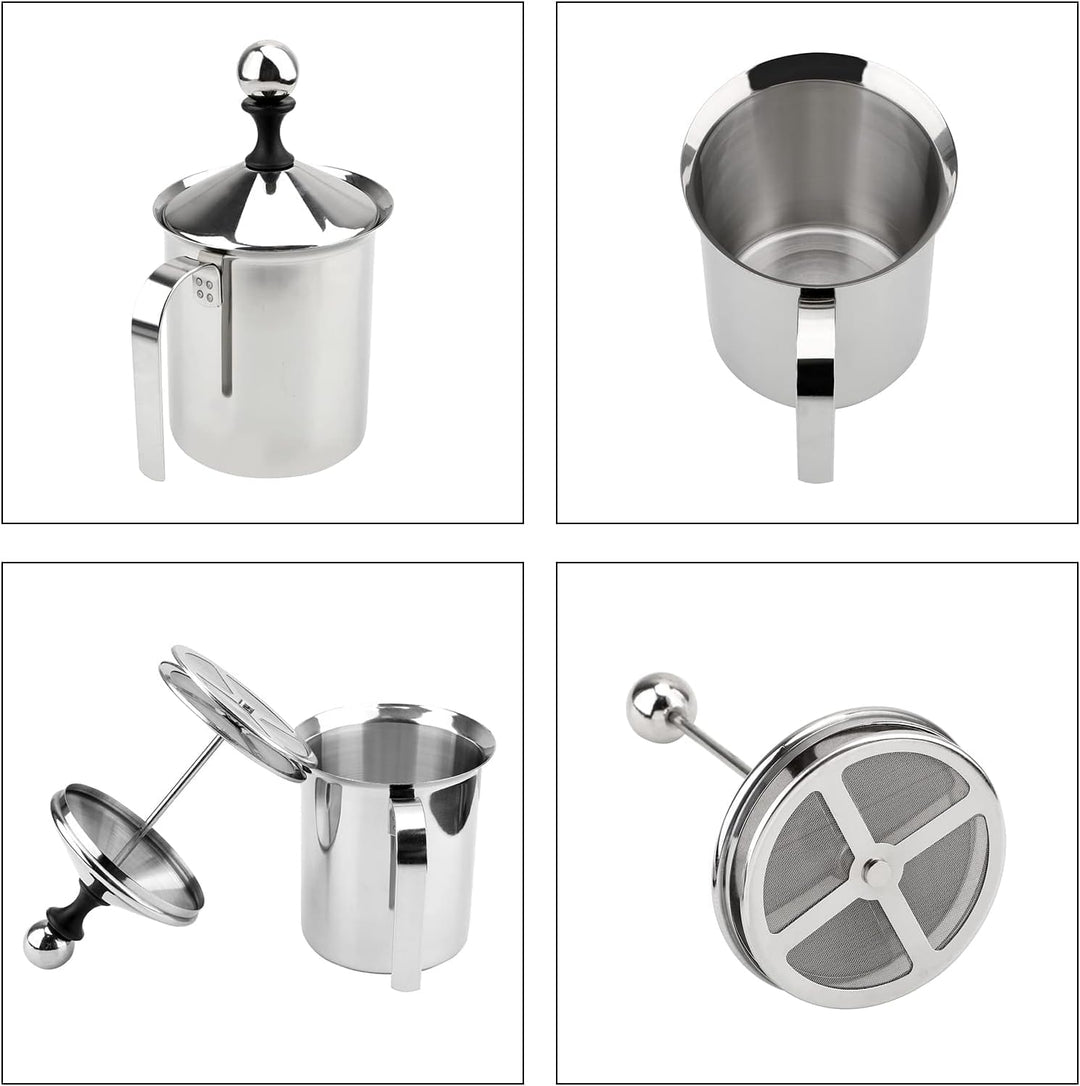 Edelstahl Double Mesh manuelle Milchaufschäumer, 800ml Milchaufschäumer Manuell zur Herstellung von