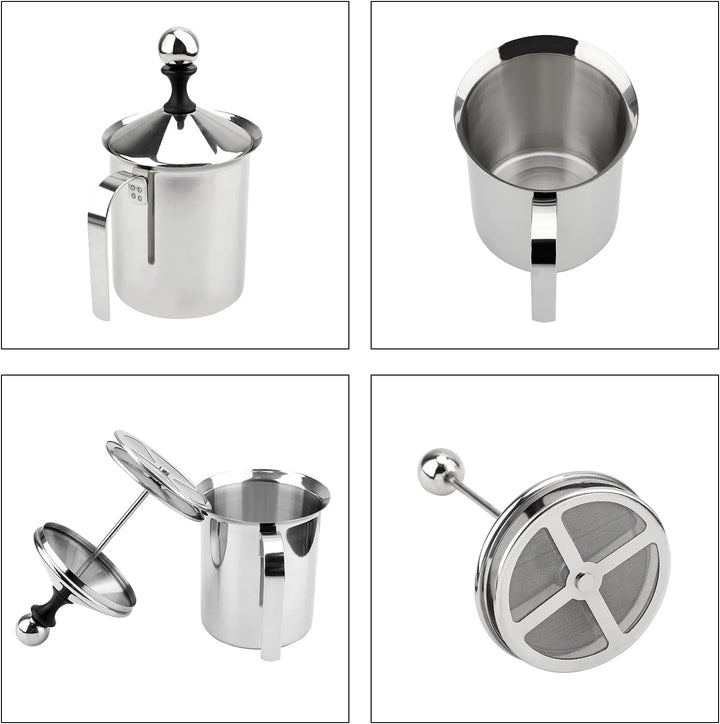 Edelstahl Double Mesh manuelle Milchaufschäumer, 800ml Milchaufschäumer Manuell zur Herstellung von