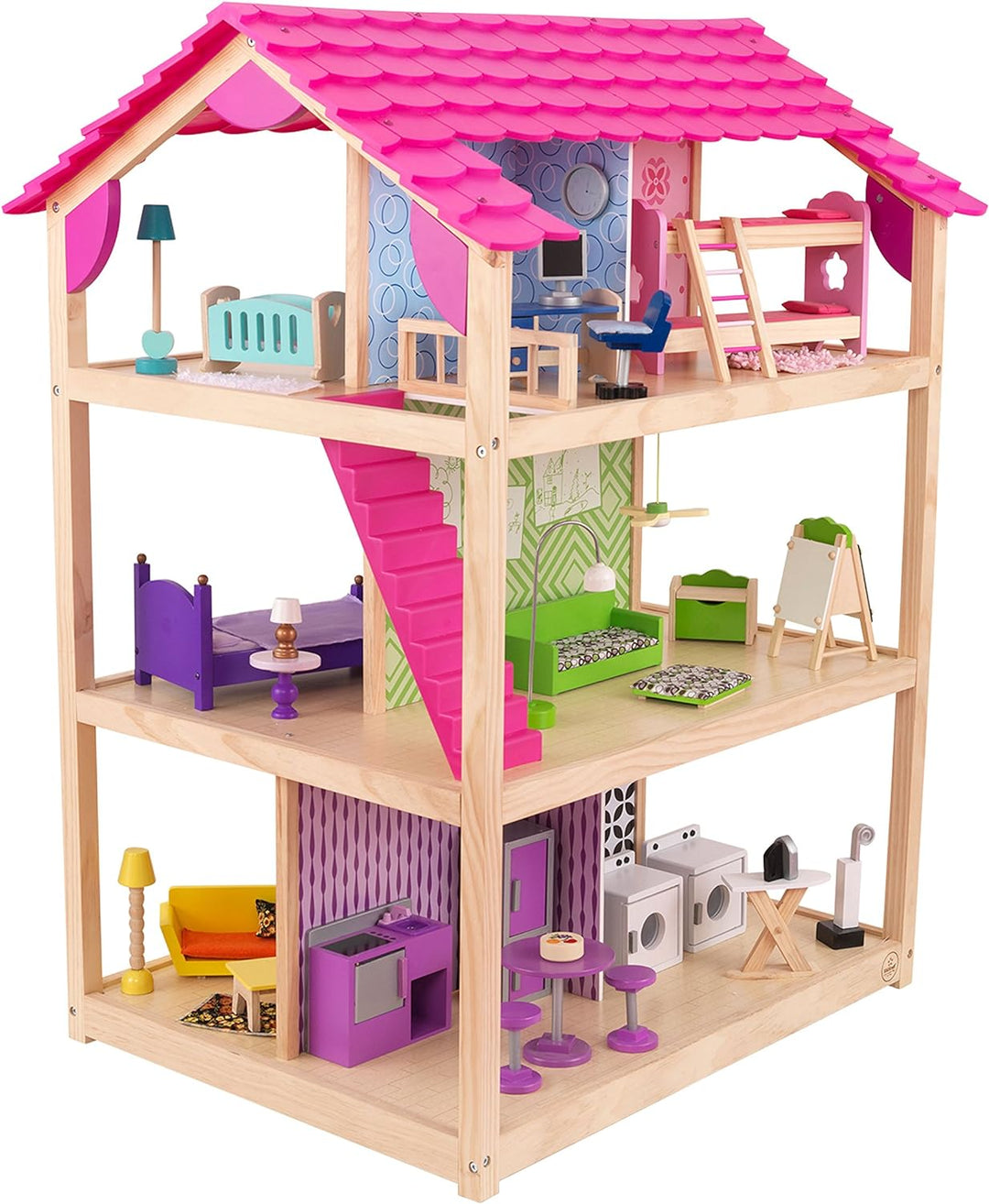 KidKraft Puppenhaus So Chic aus Holz mit Möbeln und Zubehör für 30 cm Puppen, Spielset für 360 Grad