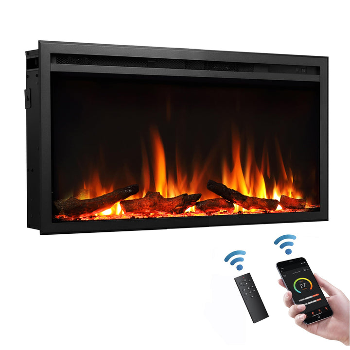 CrownFlame Atalanta 33" Elektrokamin - Elektrischer Einbaukamin mit Heizung 1000/2000 W, realistisch