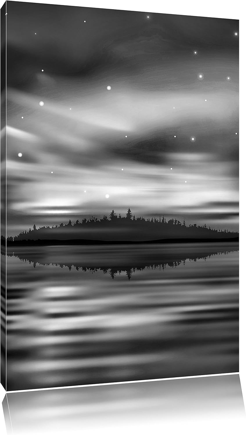 Pixxprint Monocrome, Finnische Polarlichter, Format: 100x70 auf Leinwand, 100x70
