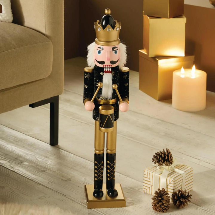 Figur Nussknacker "Trommler" aus Holz, schwarz &amp; gold, Weihnachtsdeko