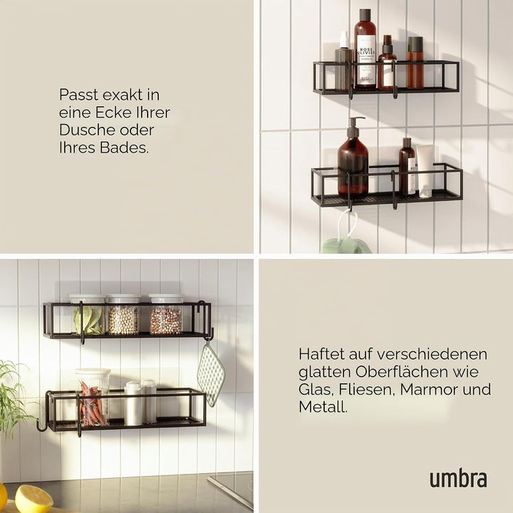 Umbra Cubiko Duschablage, Duschregale ohne Bohren mit Haken, Schwarz, 2er-Set, 2 Schwarz Duschkorb,