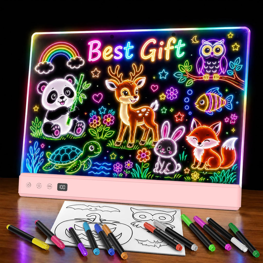 TOHETO LED Zeichenbrett für Kinder, 16 Zoll Wiederaufladbare Doodle Tafel, Neon-Trockenlöschtafel mi