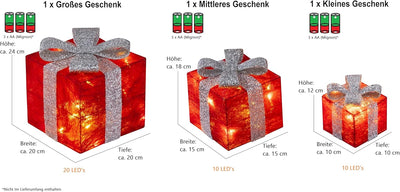 Bambelaa! 3er Led Deko Geschenke Leucht Boxen Timer Weihnachts Dekoration Weihnachtsdeko Beleuchtet