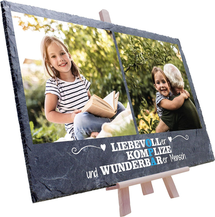wandmotiv24 Schiefertafel Bester Opa mit Holz-Staffelei, Personalisiert mit 2 Farb-Fotos, Digitaldru