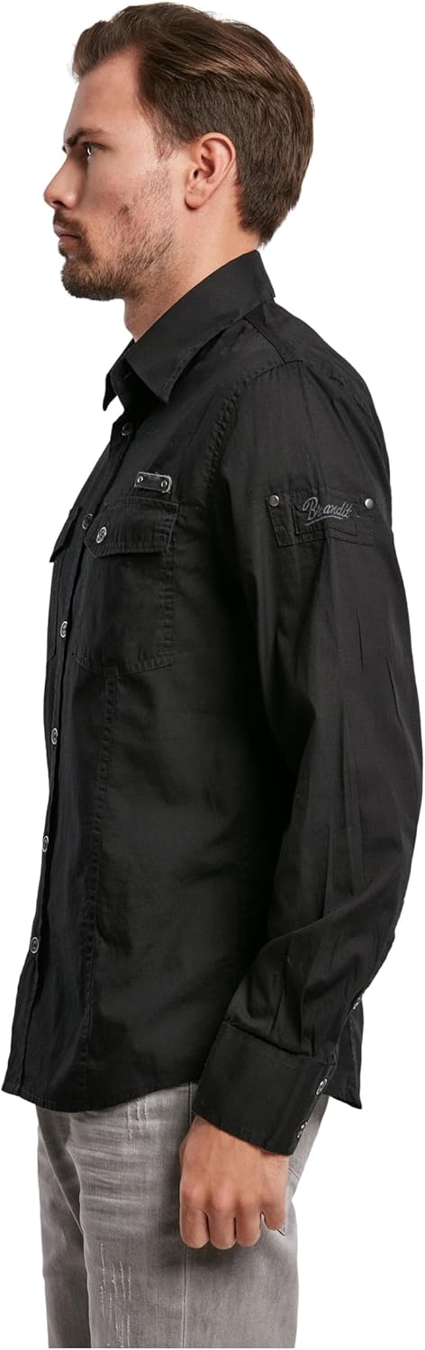 Brandit Men Slim Shirt Herren Hemd 4005 S Schwarz, S Schwarz