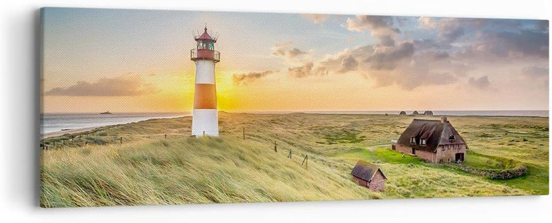 Panorama Bilder auf Leinwand Leuchtturm Meer Leinwandbild mit Rahmen 90x30cm Wandbilder Dekoration W