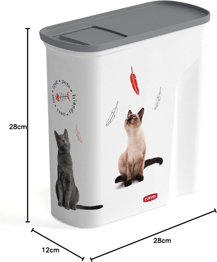 Curver Futter-Container 2,5kg I Verseuse 6L Chat, weiss/grau/Love Pets Katzen
