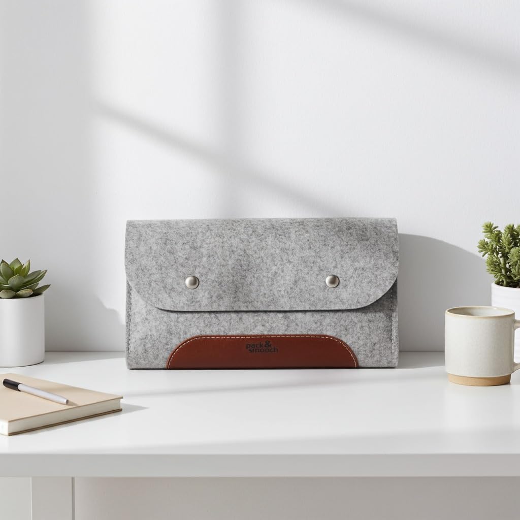 Pack & Smooch MacBook iPad Pro Zubehör Und Kabel Tasche 100% Wollfilz Und Pflanzlich Gegerbtes Leder
