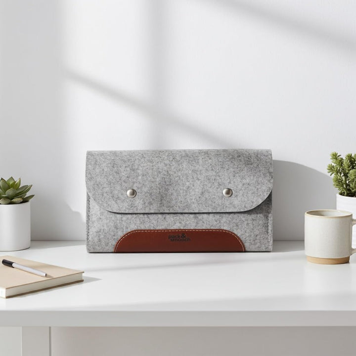 Pack & Smooch MacBook iPad Pro Zubehör Und Kabel Tasche 100% Wollfilz Und Pflanzlich Gegerbtes Leder