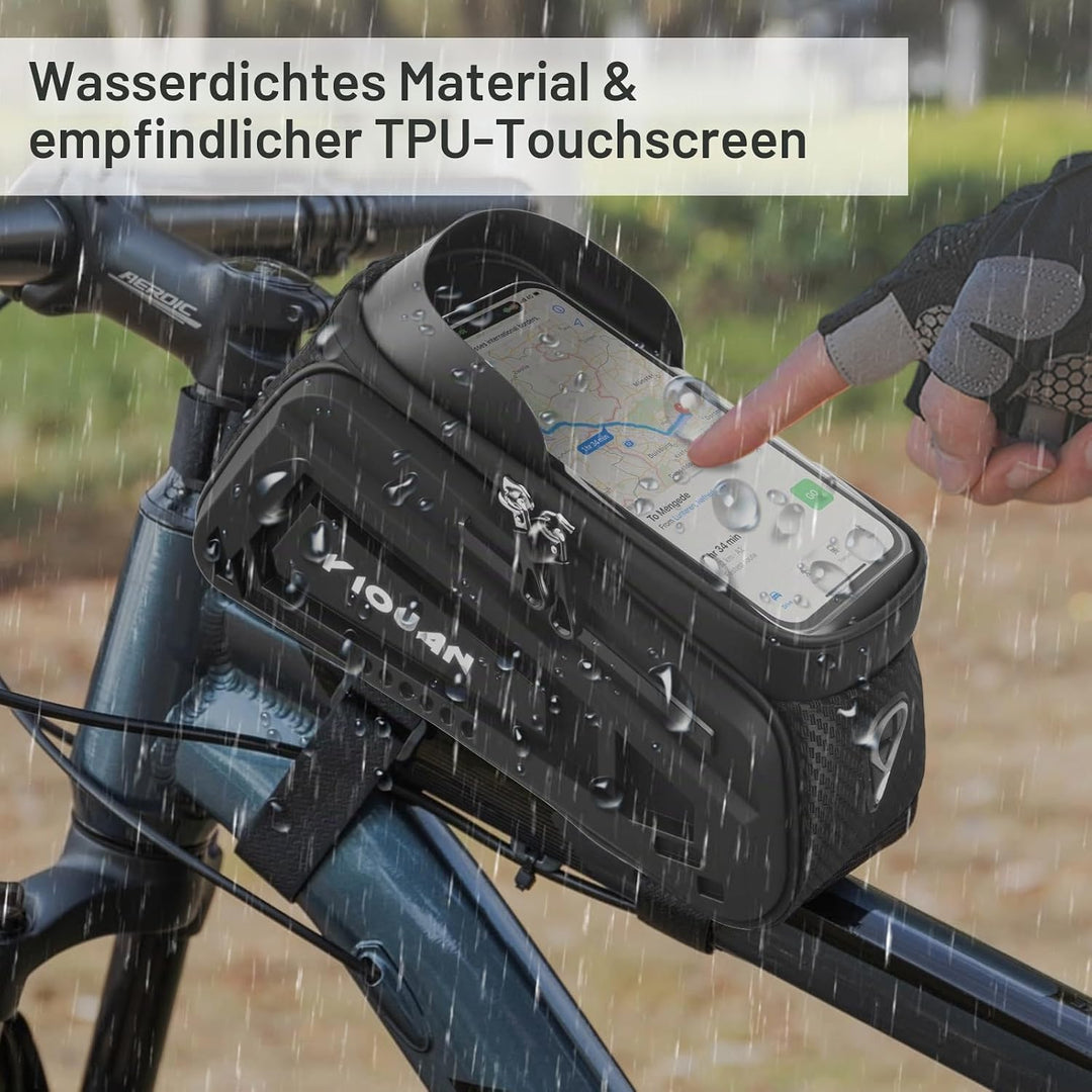 Fahrradtasche Rahmen, Wasserdicht Handytasche Fahrrad, Handy Oberrohrtasche mit TPU Sensitivem Touch