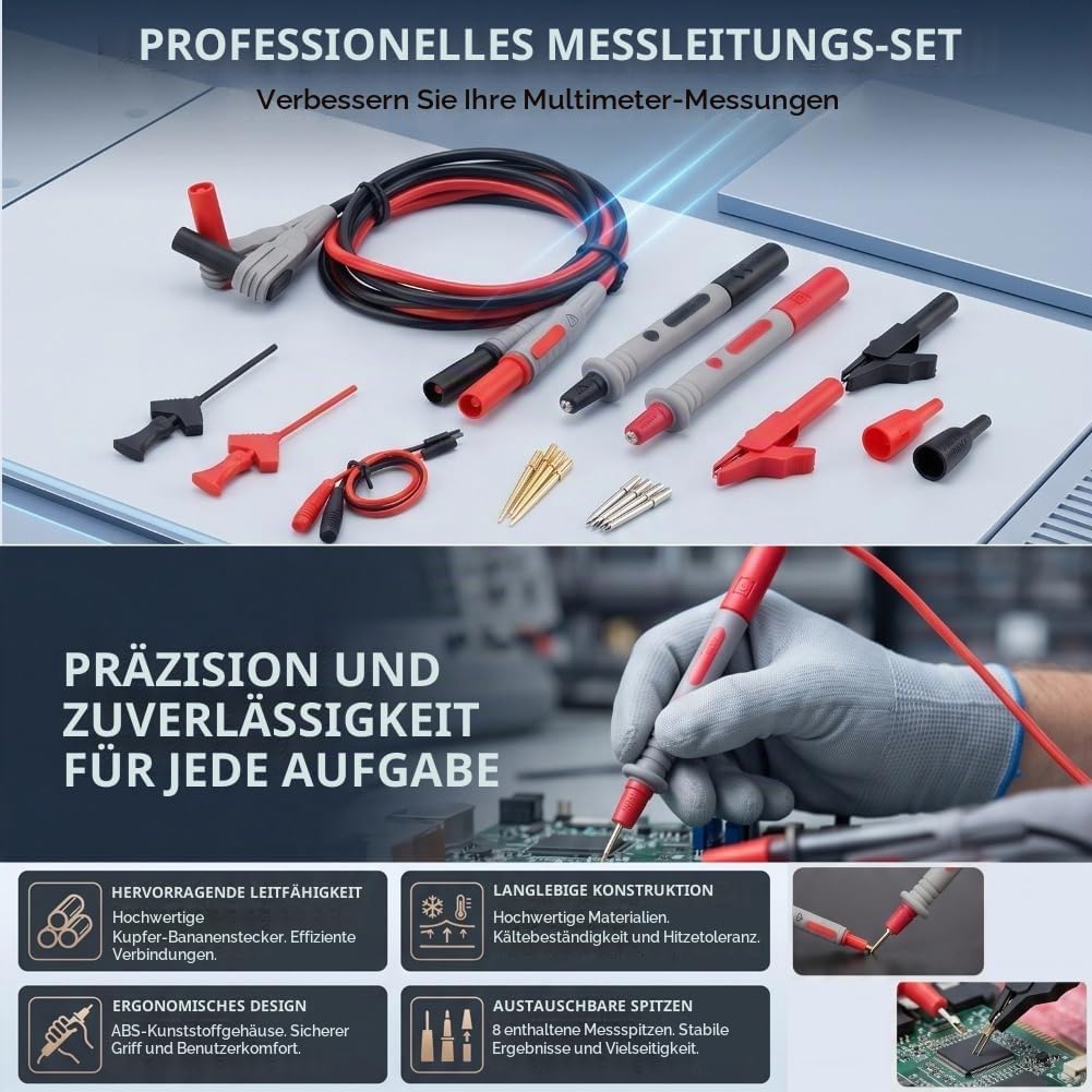 Messleitungen Multimeter Kabel Prüfkabel Set Elektronisches digitales Messleitungs-Kit für 1M mit Kr
