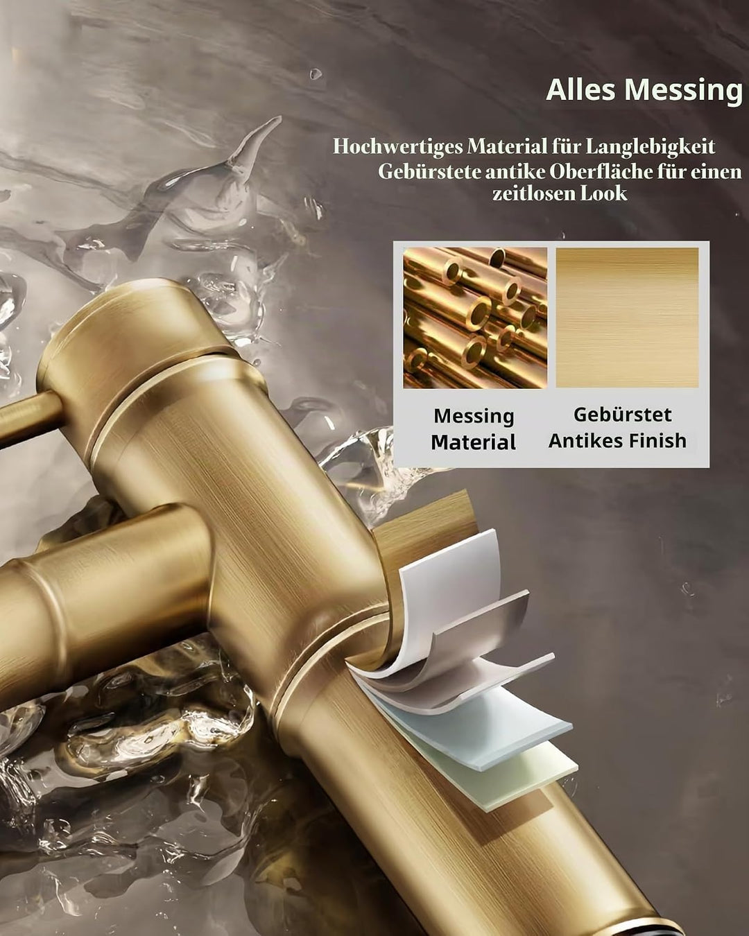 Wasserhahn Bad Messing Antik, Retro Waschtischarmatur Bronze Nostalgie, Einhebel Mischbatterie Kupfe
