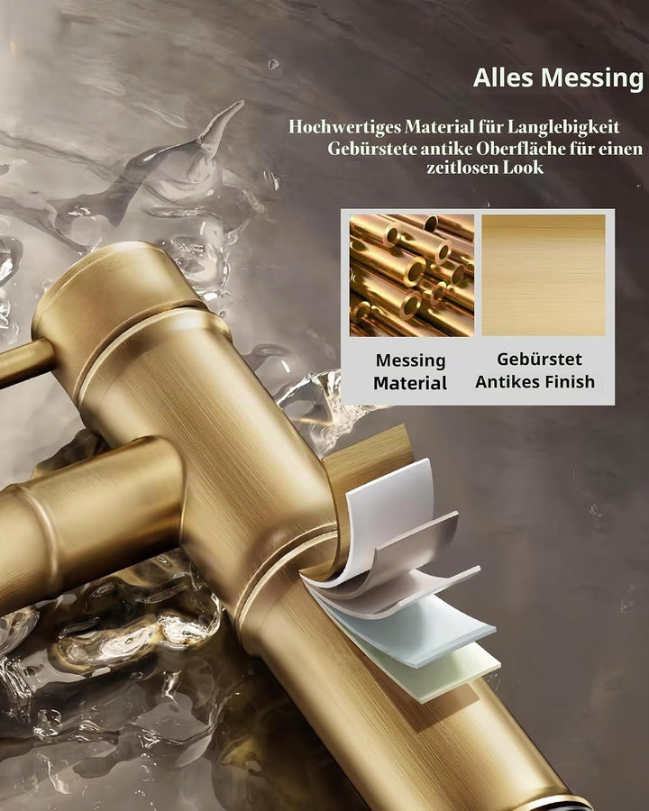 Wasserhahn Bad Messing Antik, Retro Waschtischarmatur Bronze Nostalgie, Einhebel Mischbatterie Kupfe