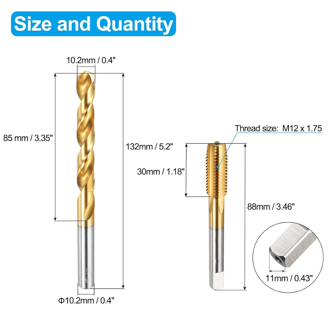 QUARKZMAN Bohrer und Gewindeschneidersatz, M12 x 1,75 Gerade Nut Gewindeschraube & 10,2 mm Spiralboh