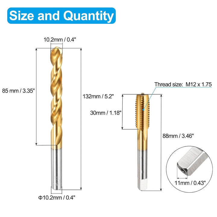 QUARKZMAN Bohrer und Gewindeschneidersatz, M12 x 1,75 Gerade Nut Gewindeschraube & 10,2 mm Spiralboh