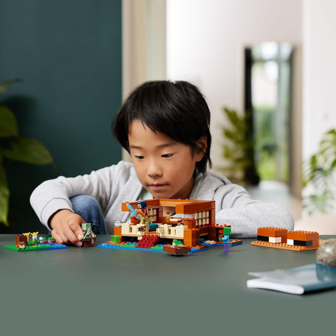 LEGO Minecraft Das Froschhaus, Spielzeug-Haus mit Figuren inkl. Zombie, Schleim und Ertrunkener, plu