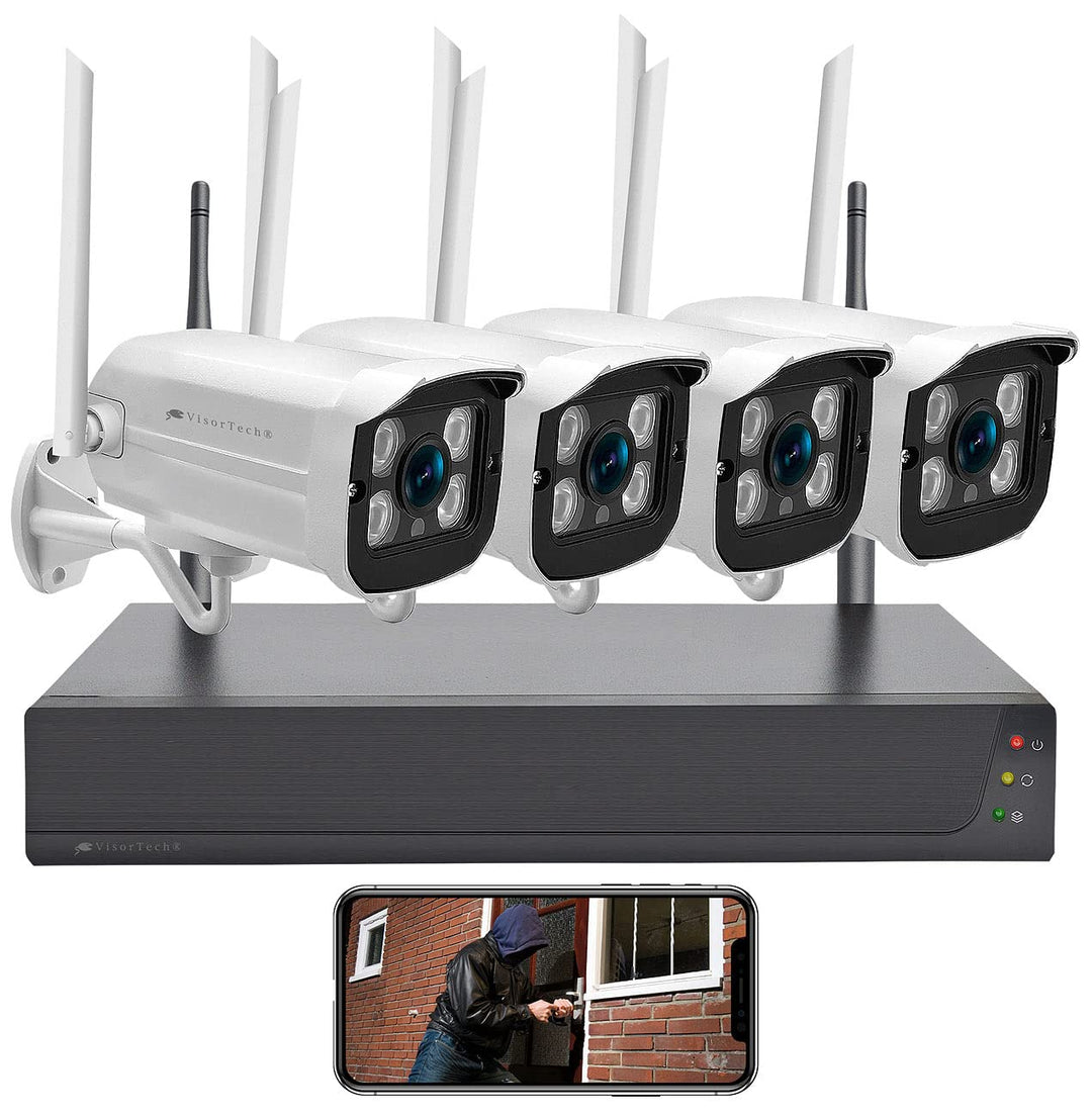 VisorTech Überwachung Set: Funk-Überwachungssystem mit HDD-Rekorder & 4 IP-Kameras, 2K+ und App (Cam
