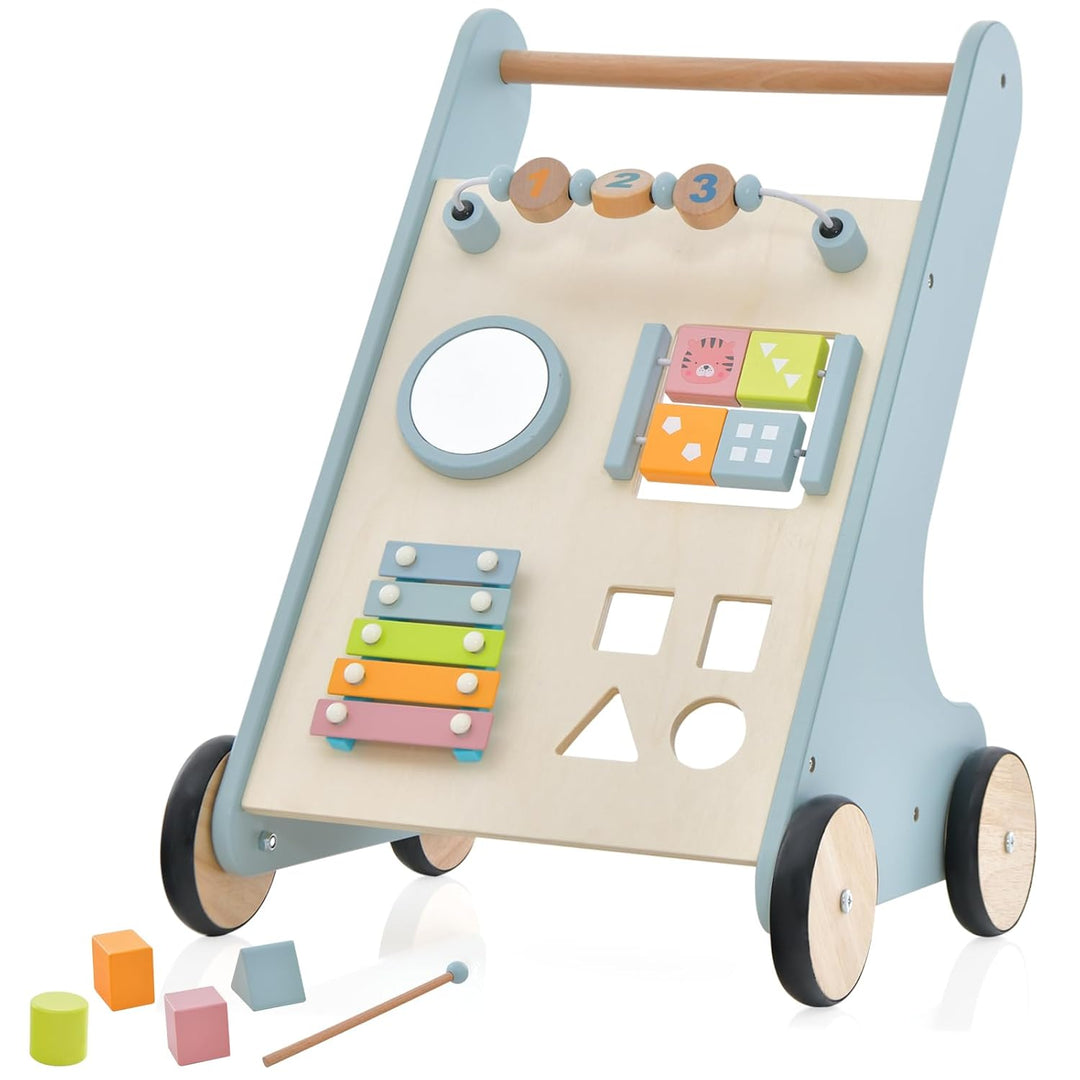 DREAMADE 2 in 1 Lauflernwagen, Lauflernhilfe mit Spielbrett, Spiegel, Flip-Block, Xylophon & Spielze