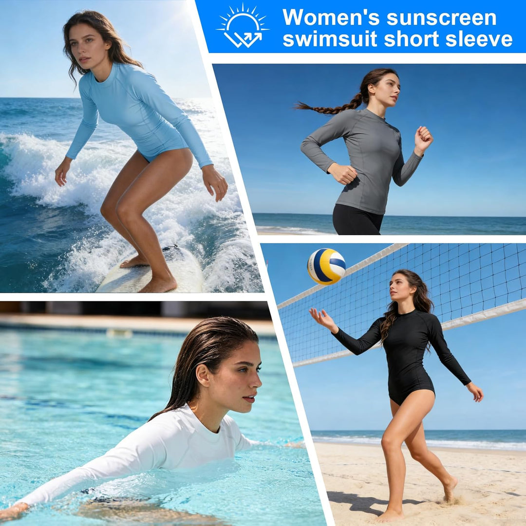 MEETWEE kurz & Langarm Damen Surf Rash Guard Sonnenschutz Badeanzug UV-Schutz Shirt UPF 50+ Kurzarm