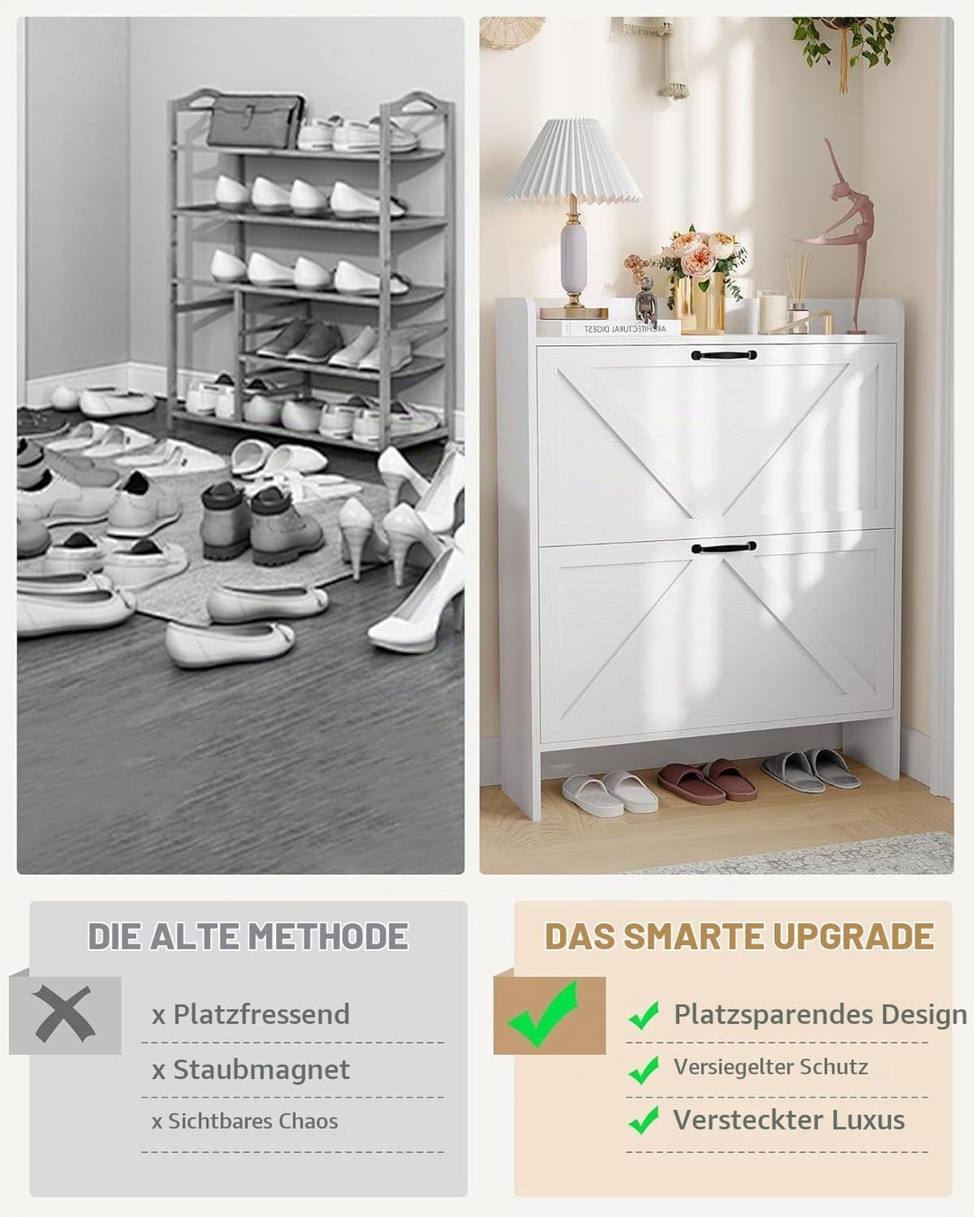 Breit 80 X24x100 Hoch cm Schuhschrank Mit 2 Klappen, Verstellbare Zweistufige Regalböden, Schmal Sch