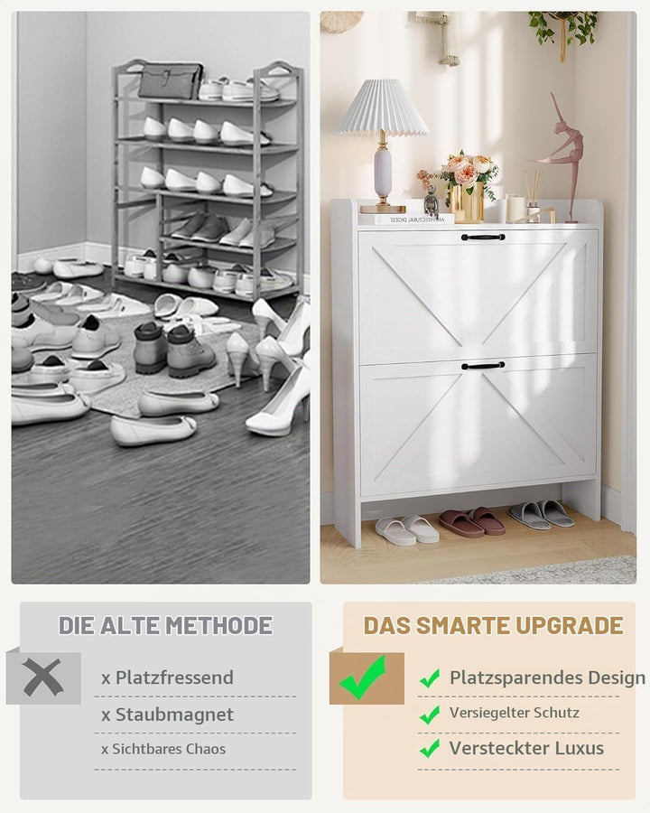 Breit 80 X24x100 Hoch cm Schuhschrank Mit 2 Klappen, Verstellbare Zweistufige Regalböden, Schmal Sch