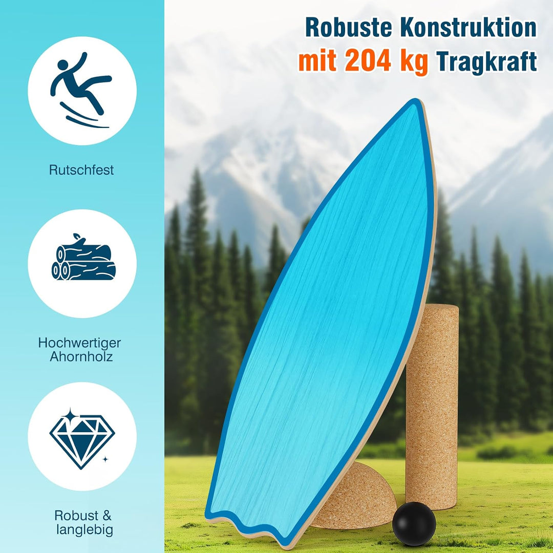 Vicye Balance Board Erwachsene & Surfing Balance Board Set – Holz Balanceboard mit Korkrolle, Halbku