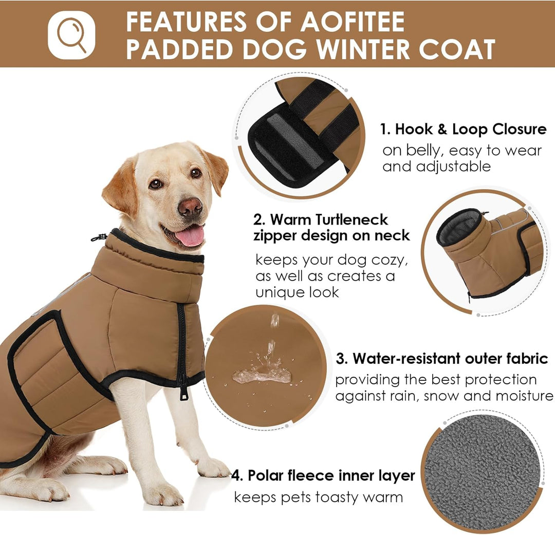 AOFITEE Hundemantel für Mittelgrosse Hunde, Warme Hundewinterjacke mit Eingebautem Geschirr, Reflekt