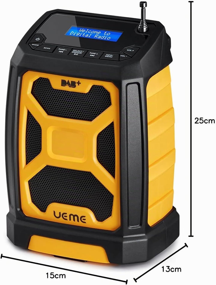 Baustellenradio Mit Akku Aufladbar (6000mAh), Tragbares DAB+/FM Radio, Bluetooth Lautsprecher &amp; Dual