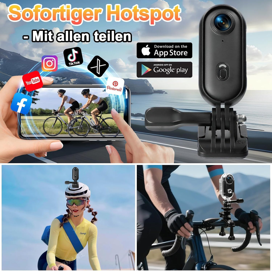 Helmkamera für Motorrad &amp; Fahrrad, 4K WiFi wasserdicht mit Weitwinkel | Daumengross, 30m wasserdicht