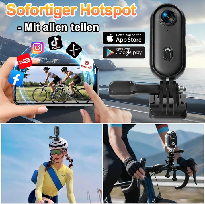 Helmkamera für Motorrad &amp; Fahrrad, 4K WiFi wasserdicht mit Weitwinkel | Daumengross, 30m wasserdicht