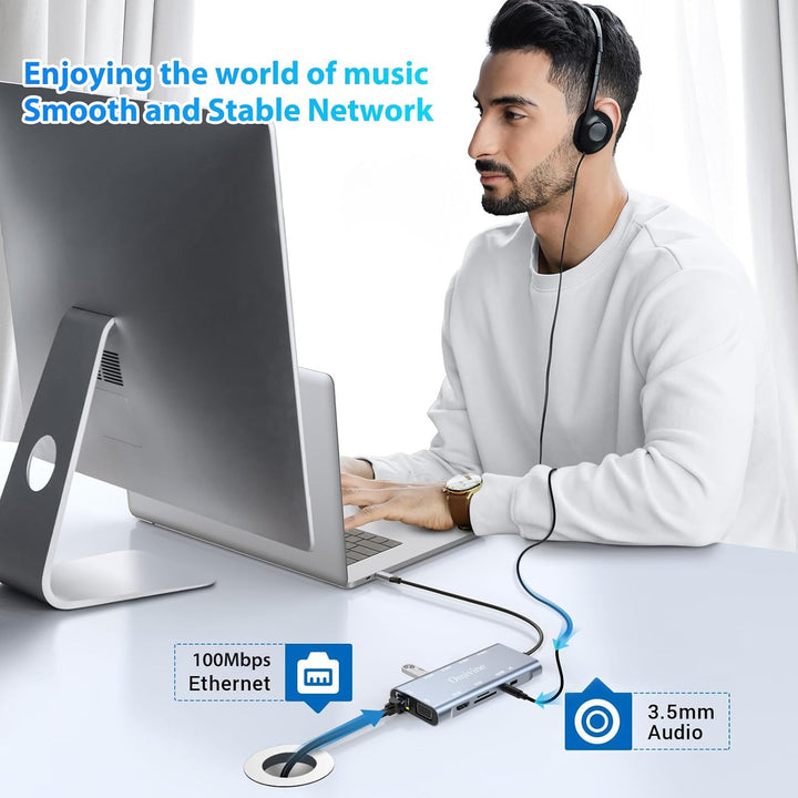 11-In-1 USB C Hub mit PD 100W, 4K HDMI, VGA, Ethernet, 1 X USB 3.0, 3 X USB 2.0, SD/TF Kartenleser,