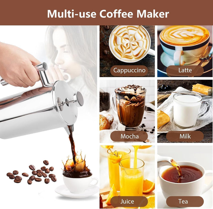 Kaffeebereiter French Press 1,5 Liter Kaffeezubereiter aus Edelstahl, Doppelwandig Isoliert French P