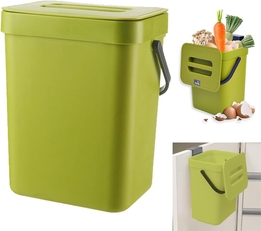 DASIAUTOEM Mülleimer Küche, Biomülleimer Küche Klein, 3L Abfalleimer mit Deckel, Küchenabfalleimer W