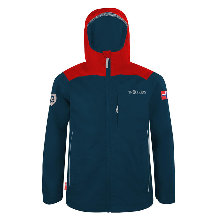 Trollkids Bergen Regenjacke, Hellrot / Blau