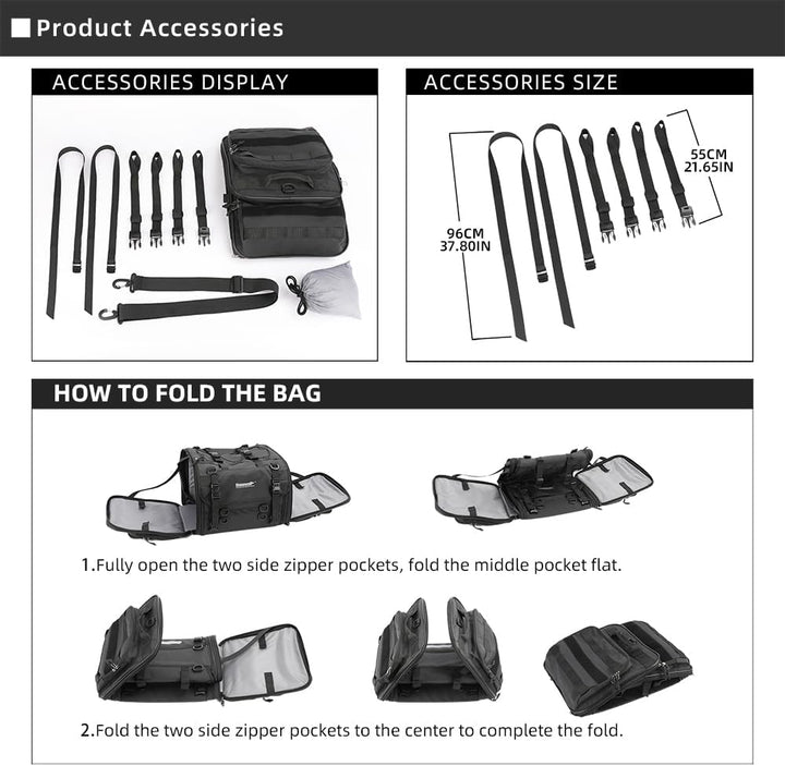 Rhinowalk Motorrad Sitztaschen 33-45L Wasserdicht Motor Rücksitztasche Gepäcktasche Hecktasche Erwei
