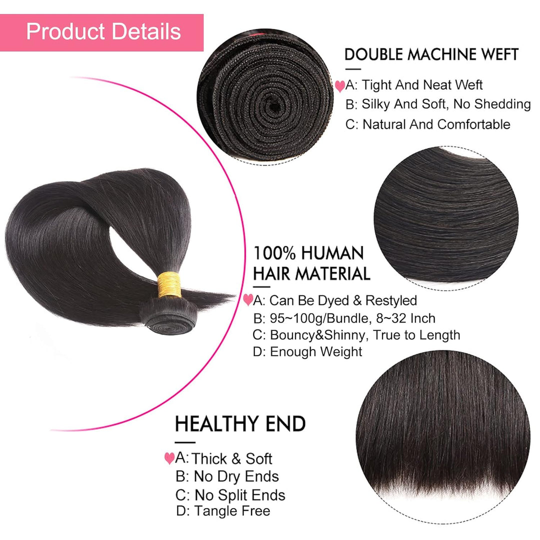 Huarisi 22 Inch Straight Hair Bundles, 1 Bundle Human Hair Straight Weaves for Women, 8a Lang Remy E