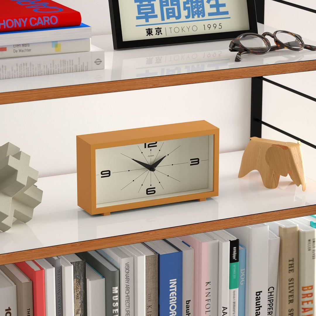 JONES CLOCKS® Odeon schreibtischuhr | Modernes rechteckiges Design | Senfgelb | Stilvoller retrolook