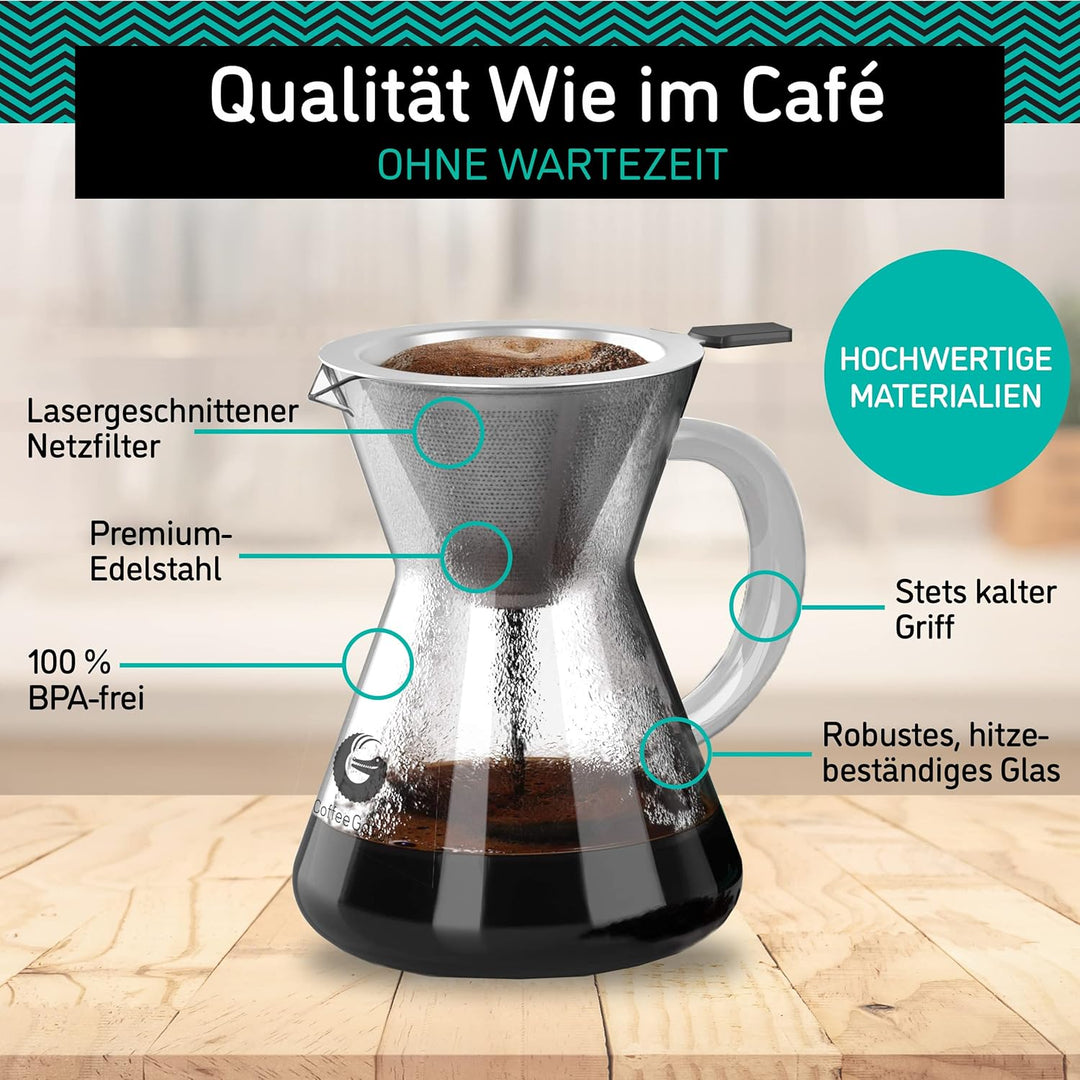 Coffee Gator Pour Over Kaffeebrüher – Mehr Geschmack mit einem papierlosen Edelstahlfilter und einer