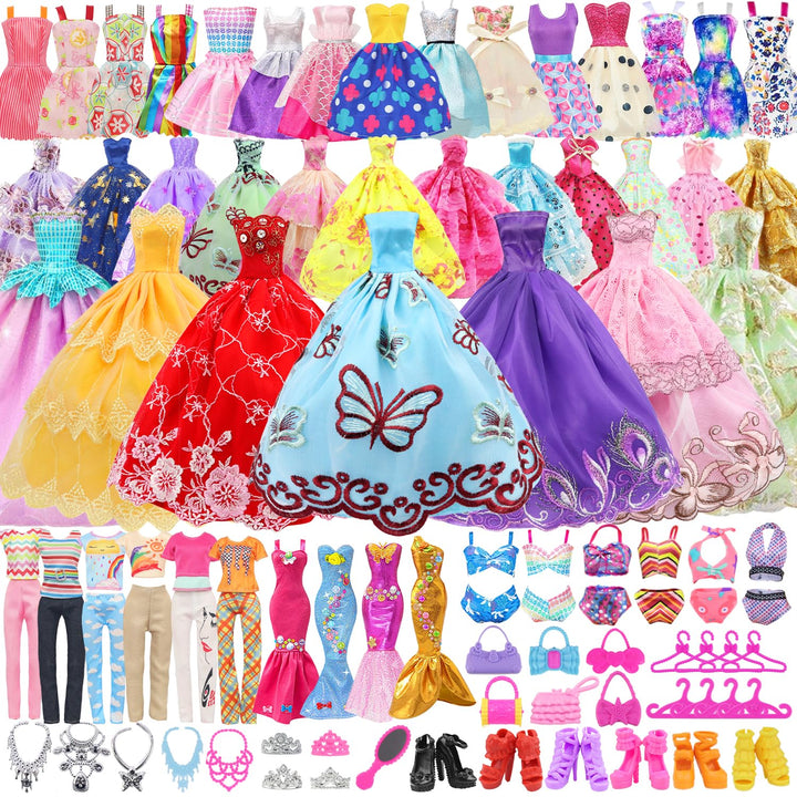 75 Teile Puppenkleidung Set Puppenzubehör für 11,5 Zoll (29 cm) Puppen mit Hochzeitskleider, Abendkl