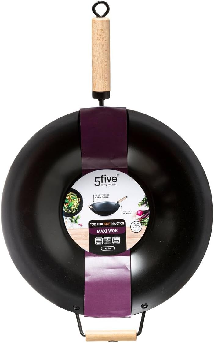 WOK ACERO 35CM CON MANGO DE MADERA