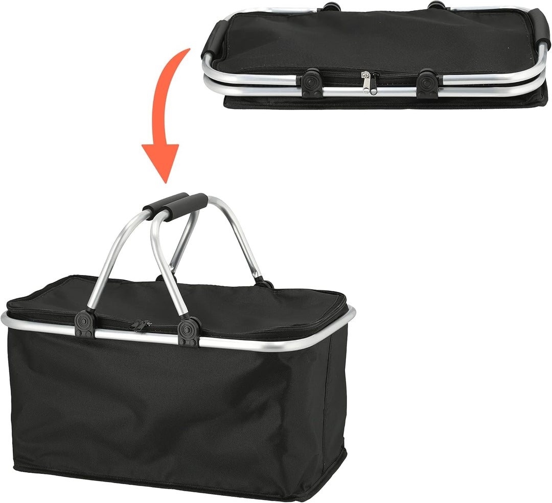 Einkaufskorb 30 Liter schwarz mit Kühlfunktion - 48 x 24 cm - Thermo Einkaufstasche mit Zwei Griffen