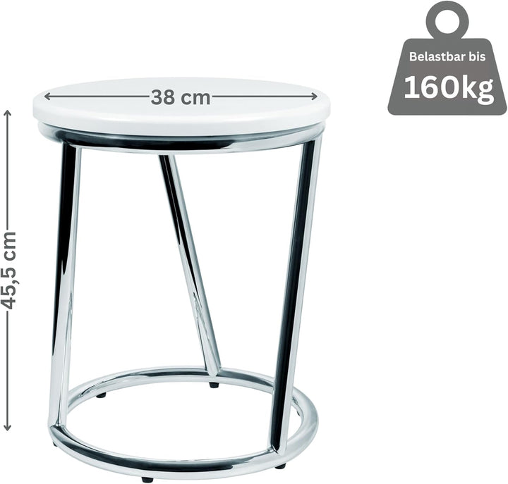 Libaro Badhocker Salina aussergewöhnliches Design Metall Chrom glänzend Sitzfläche weiss rund Badezi